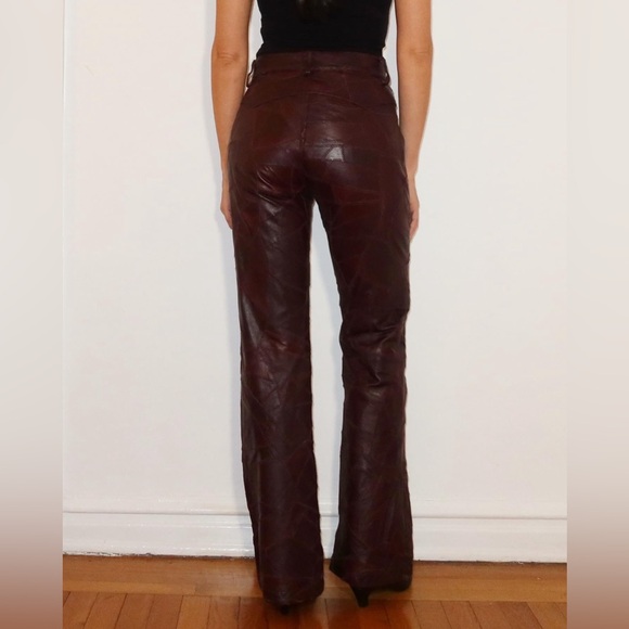 1990’s Burgundy Leather Patchwork Trousers - Picture 2 of 2